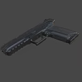 Man Holding Modern Black Pistol With Green Sight And Textured Grip