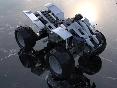 Electric Toy Monster Truck With Large Wheels And White Black Building Block Design 3d model