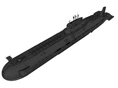 Detailed Black Military Submarine Warship 3D Model With Hull Conning Tower And Equipment 3d model