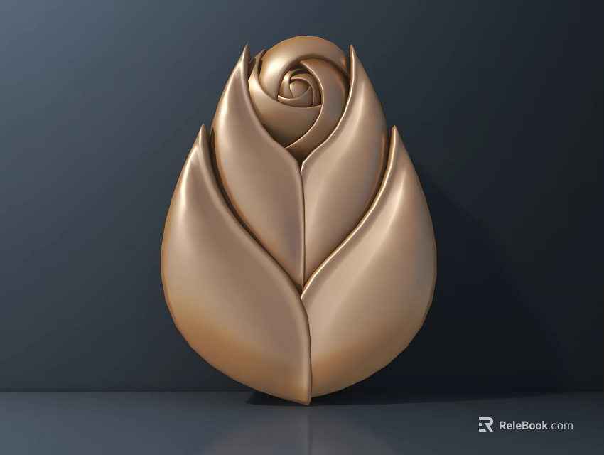 Intricate Golden Rose Shaped 3D Carving Decorative Artwork for Wall Decoration 3d model 
