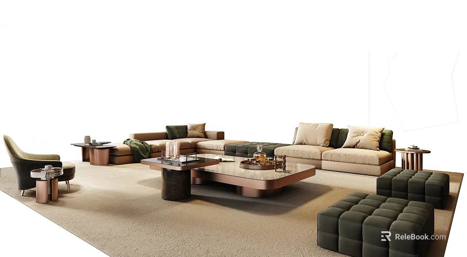 Elegant Modern Sofa and Coffee Table Set with Fabric Upholstery and Wooden Tabletop 3d model 