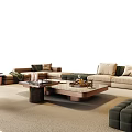 Elegant Modern Sofa and Coffee Table Set with Fabric Upholstery and Wooden Tabletop