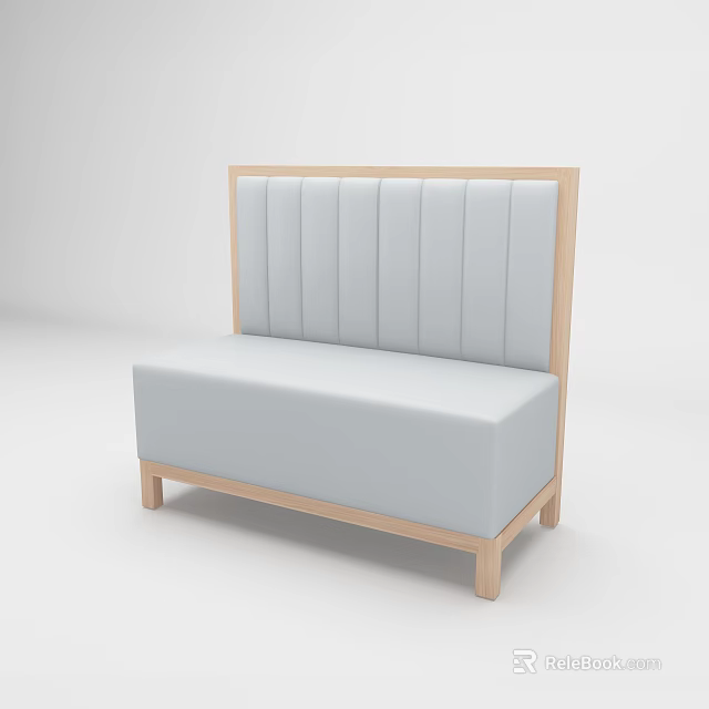 Light Colored Two Seater Sofa With Vertical Tufted Backrest And Wooden Frame 3d model
