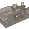 Modern Light Colored Sofa Coffee Table Set With Wooden Frame Armchair And Side Table 3d model