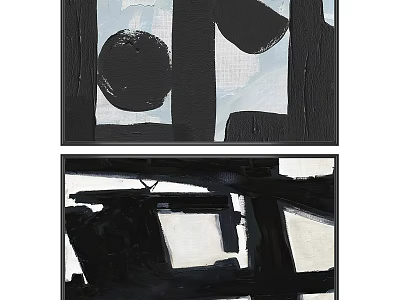 Black And White Abstract Painting With Bold Geometric Shapes Lines And Textured Details 3d model