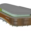 Modern Sales Office Building with Curved Roof Wooden Slats and Green Roof by LANDSEA