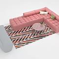 Pink L shaped Sofa With Cushions Round Coffee Table On Geometric Pattern Rug 3d model