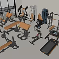Modern Home Gym Fitness Equipment With Treadmill Dumbbells Exercise Bench And Stationary Bike