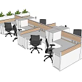 Modern Office Desk Cubicles With Computer Monitors Black Office Chairs And Green Plants