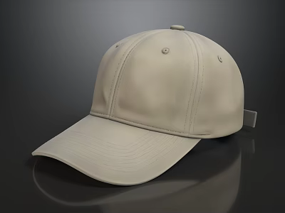 Beige Baseball Cap With Stitched Details Button And Curved Brim On Dark Background 3d model