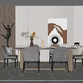 Elegant Modern Dining Table Set With Chairs Decorative Painting And Vase In Interior