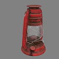 Vintage Red Kerosene Lamp With Classic Metal Frame And Glass Shade
