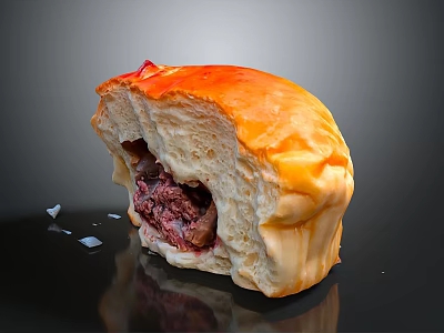 Juicy Bitten Beef Burger With Golden Brown Soft Bun Tender Meat On Dark Surface 3d model