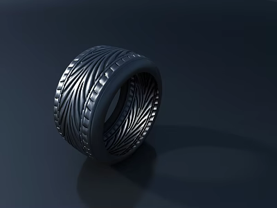 Car Black Tire With Intricate Tread Pattern On Dark Surface 3d model