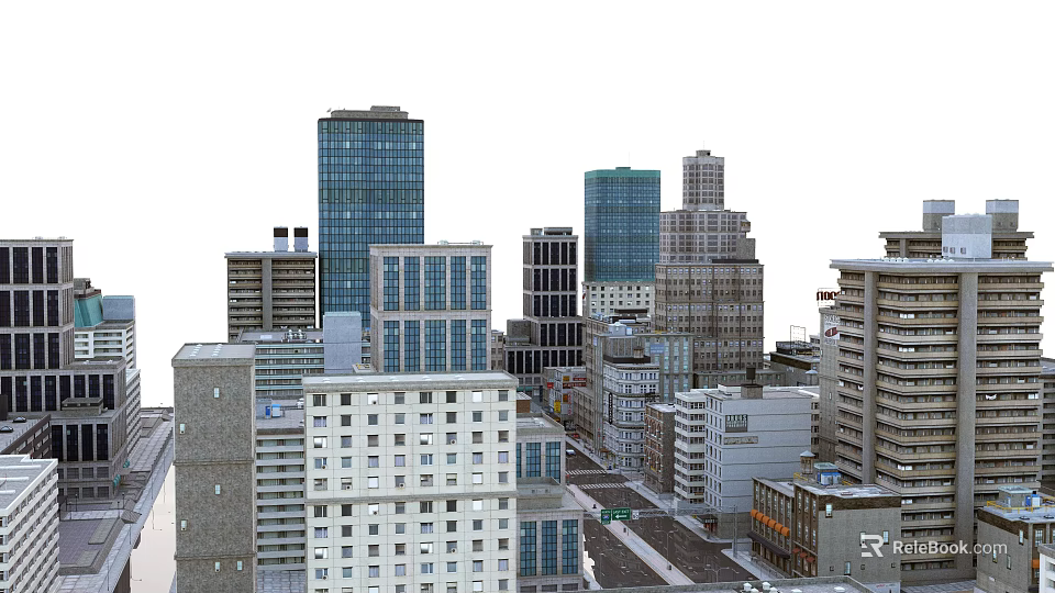 Urban City Architecture With Modern Skyscrapers Historic Buildings And Streets 3d model 