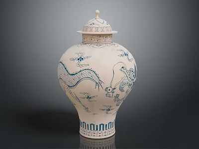 Traditional Carved Ceramic Vase With Blue Dragon Patterns And Decorative Lid 3d model
