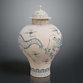 Traditional Carved Ceramic Vase With Blue Dragon Patterns And Decorative Lid