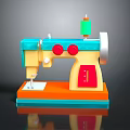 Colorful Toy Sewing Machine With Blue Yellow Body Orange Base Green Spool And Red Buttons