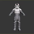 Futuristic Sci Fi Character In White Helmet And Gray Armor Suit Standing Pose