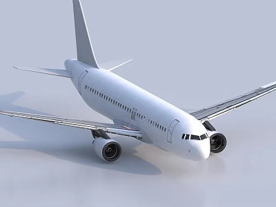 White Modern Commercial Passenger Airplane Exterior With Double Engines Wing And Windows 3d model