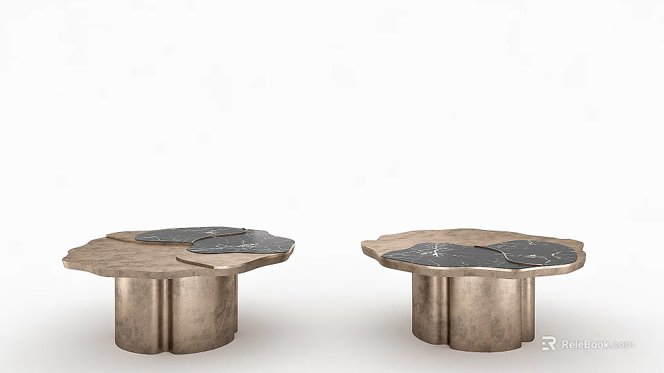 Modern Coffee Table with Marble Top and Metal Base Unique Irregular Shape Design 3d model