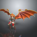 Fantasy Armored Character Merged With Dragon Like Orange Wings And Horned Head