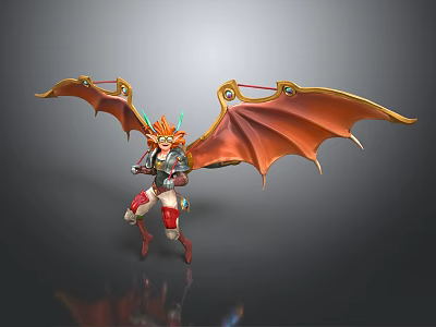 Fantasy Armored Character Merged With Dragon Like Orange Wings And Horned Head 3d model