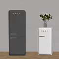 Vintage Smeg Refrigerators Grey And White With Green Plant On Wooden Floor