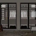 Modern Wardrobe Interior With Glass Doors Hanging Clothes Bench Potted Plant And Leopard Print Rug