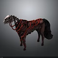 Horse 3D Art With White Skeletal Head Brown Body Black Tail And Red Winding Structures