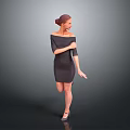 Woman In Black Off Shoulder Dress With Updo Hairstyle Posing Elegantly In High Heels