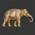 Shiny Golden Elephant Sculpture With Metal Texture On Dark Reflective Surface