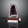 Amethyst Geode With Purple Crystal Interior On Red Display Base And Label