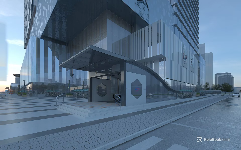 Contemporary Urban Station Building Featuring Glass Facade And Street Entrance Design 3d model 