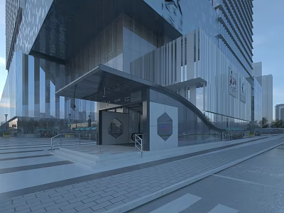 Contemporary Urban Station Building Featuring Glass Facade And Street Entrance Design 3d model