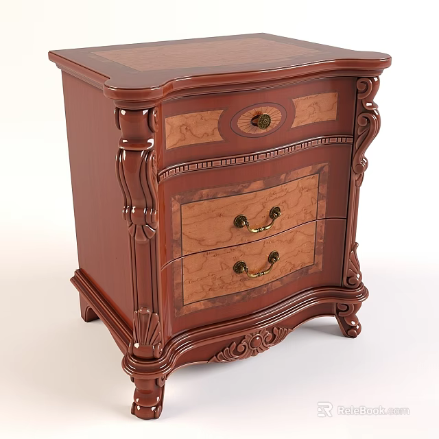 Classic Wooden Chest of Drawers With Ornate Carvings And Gold Handles Design 3d model 