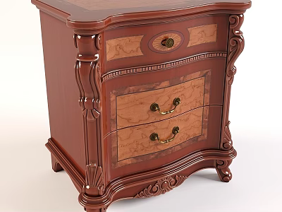 Classic Wooden Chest of Drawers With Ornate Carvings And Gold Handles Design 3d model