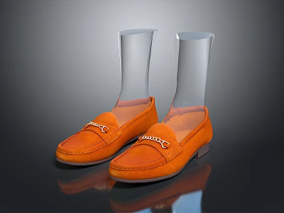 Stylish Orange Loafers With Transparent Shoe Trees For Daily Wear And Storage 3d model