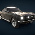 Vintage Black Muscle Car With Classic Body Design And Lit Headlights