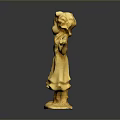 Woman Statue in Flowing Dress with Flower Crown Holding Poles on Pedestal and Reflection