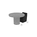 Modern Round Dining Table and Chairs Set with Black White Seats and Concrete Pedestal
