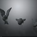 Gray Bird Sculptures In Various Poses On Smooth Black Surface With Gradient Background 3d model