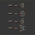 Spear Weapons Four Different Designs With Red White Blue Accents Metallic Texture And Intricate Structure