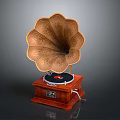 Vintage Phonograph Audio Equipment With Wooden Base Horn Shaped Speaker Black Turntable And Decorative Patterns