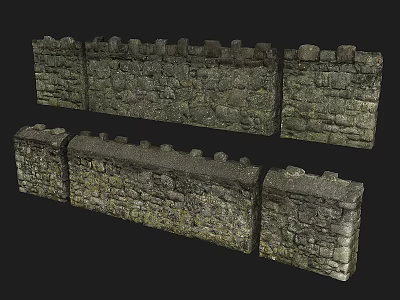 Ancient Stone Building Exterior Wall with Crenellated Design 3d model