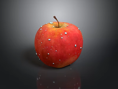 Daily Life Fresh Red Apple With Water Droplets On Shiny Surface And Dark Background 3d model