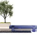 Modern Blue Outdoor Landscape Bench With Tree Gravel And White Base Design