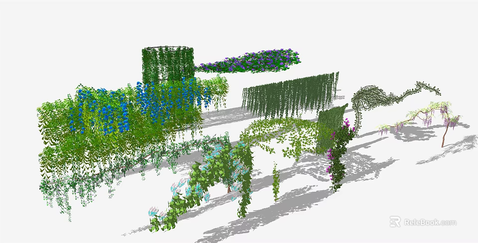 Lush Green Vines With Blue And Purple Flowers For Garden Landscape Decoration 3d model 