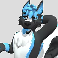 3D Anthropomorphic Wolf Game Character Posing With Blue Black Fur White Chest And Extended Hand