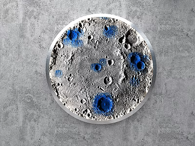Round Lunar Surface Wall Decor with Gray Texture and Blue Accents 3d model